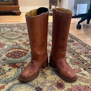 Brown Leather Knee-High Winter & Rain Boots